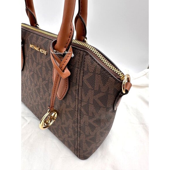 Michael Kors Brown Monogram Medium Satchel With Gold Hardware & Dual Handles - Picture 5 of 11